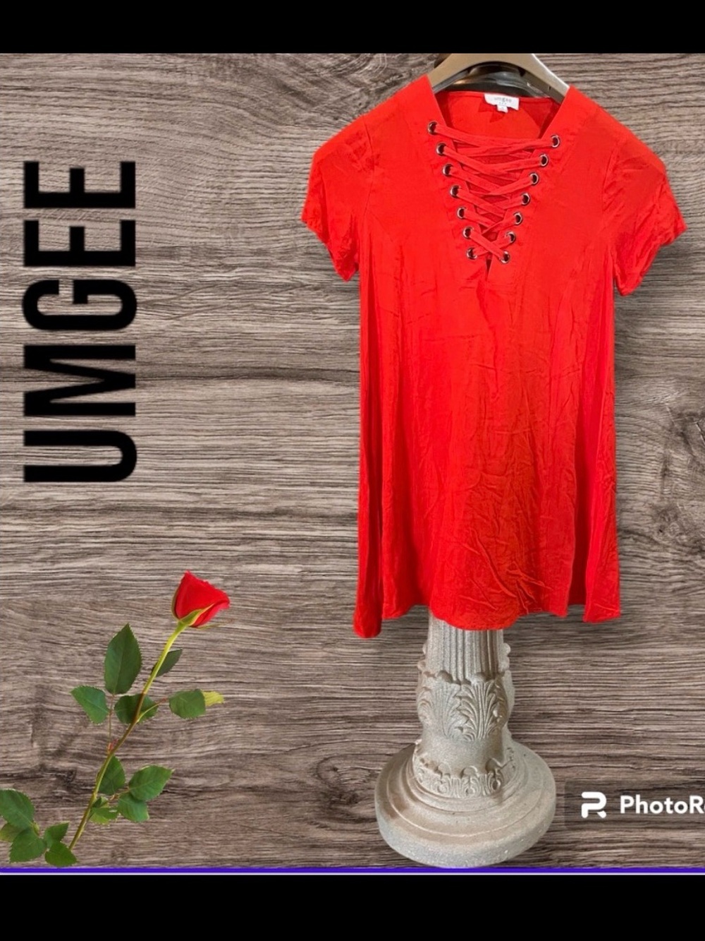 UMGEE Orange Mini Lace Up Neckline Dress in Size petite SMALL. EUC Short sleeves